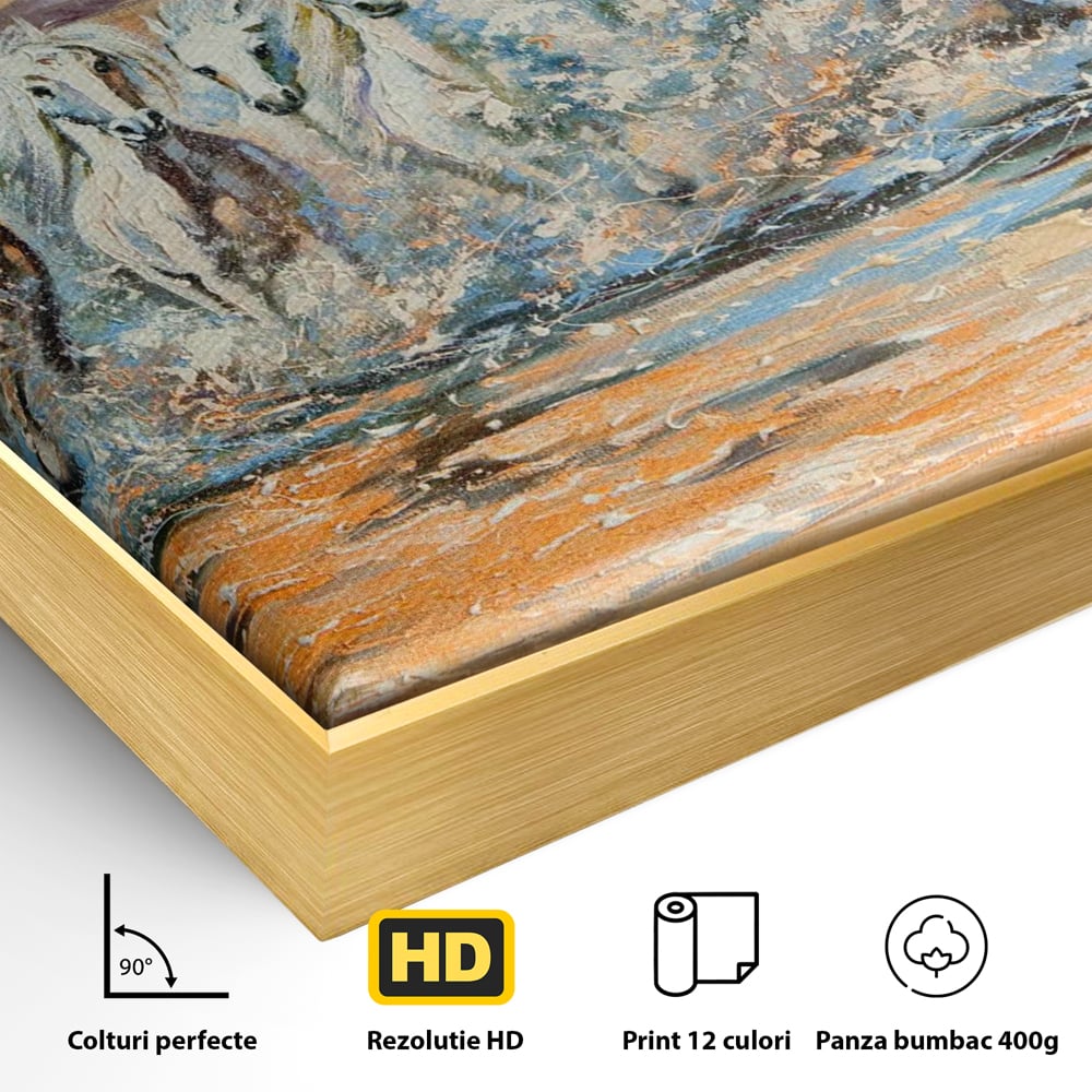 Tablou Canvas Premium LuxCanva® C1009, Cai Iesind Din Mare , Living, Dormitor, Birou, Relaxare, Culori Vibrante