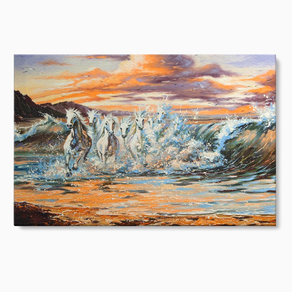Tablou Canvas Premium LuxCanva® C1009, Cai Iesind Din Mare , Living, Dormitor, Birou, Relaxare, Culori Vibrante