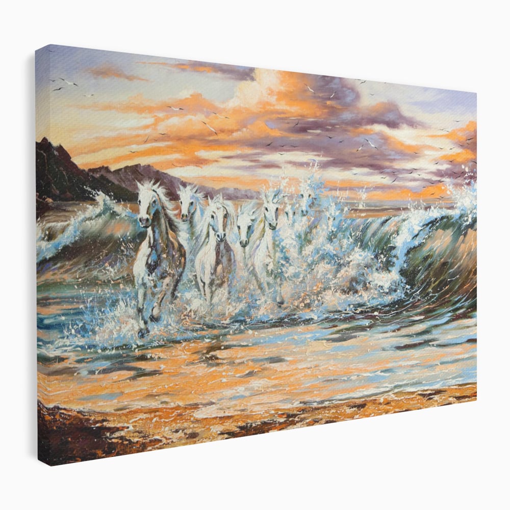 Tablou Canvas Premium LuxCanva® C1009, Cai Iesind Din Mare , Living, Dormitor, Birou, Relaxare, Culori Vibrante