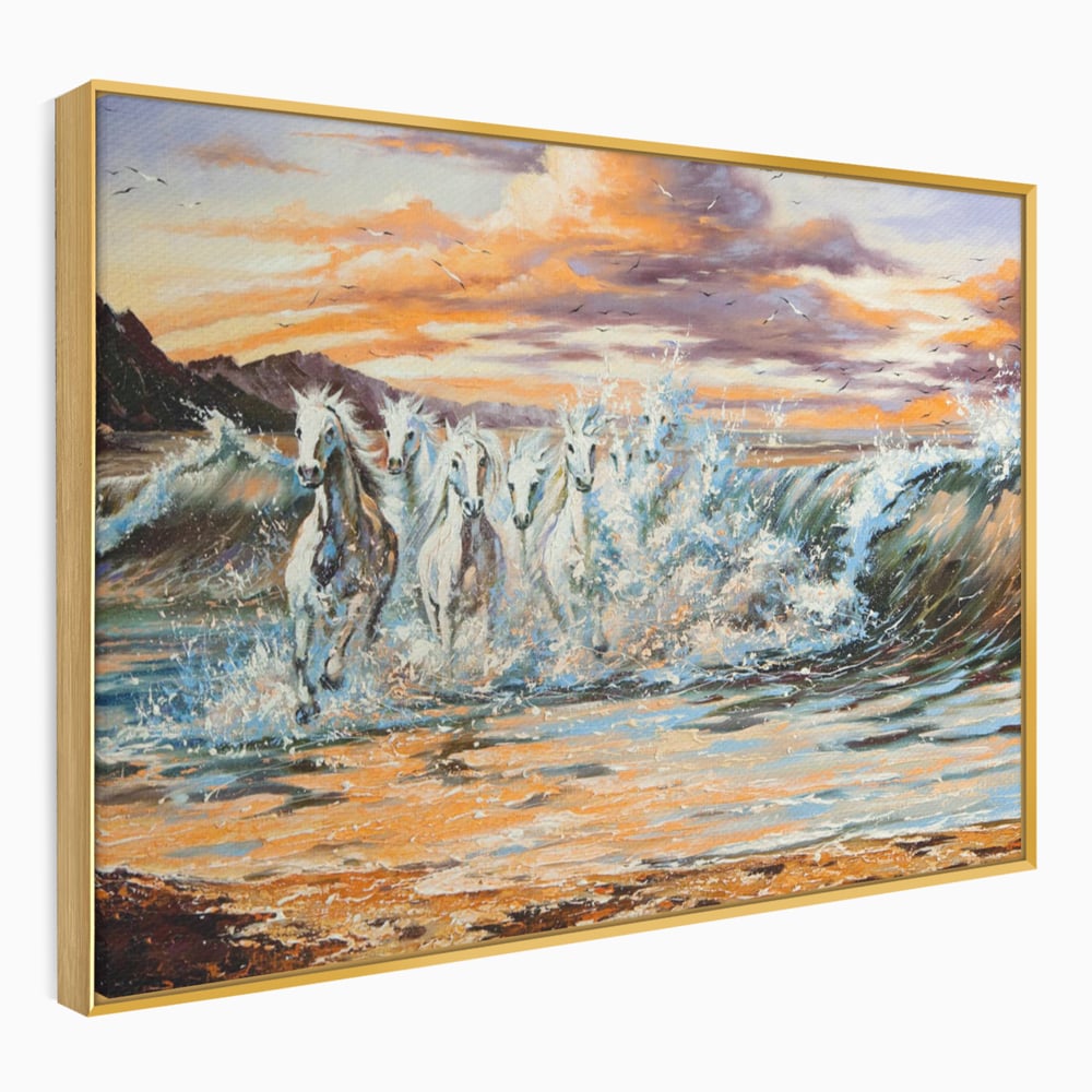 Tablou Canvas Premium LuxCanva® C1009, Cai Iesind Din Mare , Living, Dormitor, Birou, Relaxare, Culori Vibrante