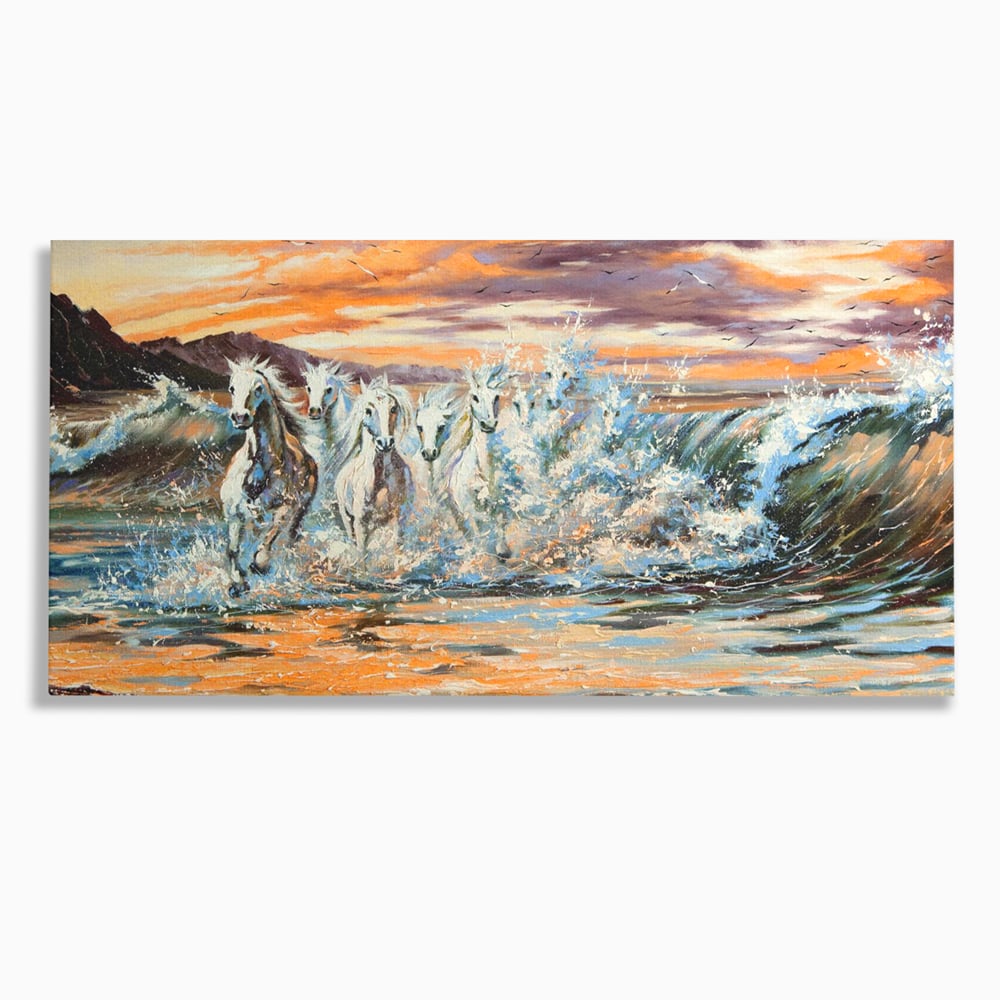Tablou Canvas Premium LuxCanva® C1009, Cai Iesind Din Mare , Living, Dormitor, Birou, Relaxare, Culori Vibrante