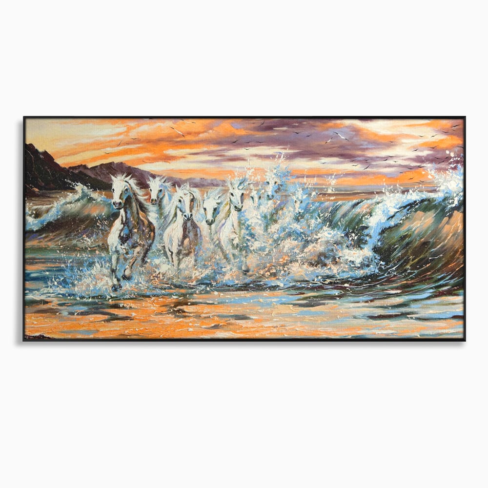 Tablou Canvas Premium LuxCanva® C1009, Cai Iesind Din Mare , Living, Dormitor, Birou, Relaxare, Culori Vibrante