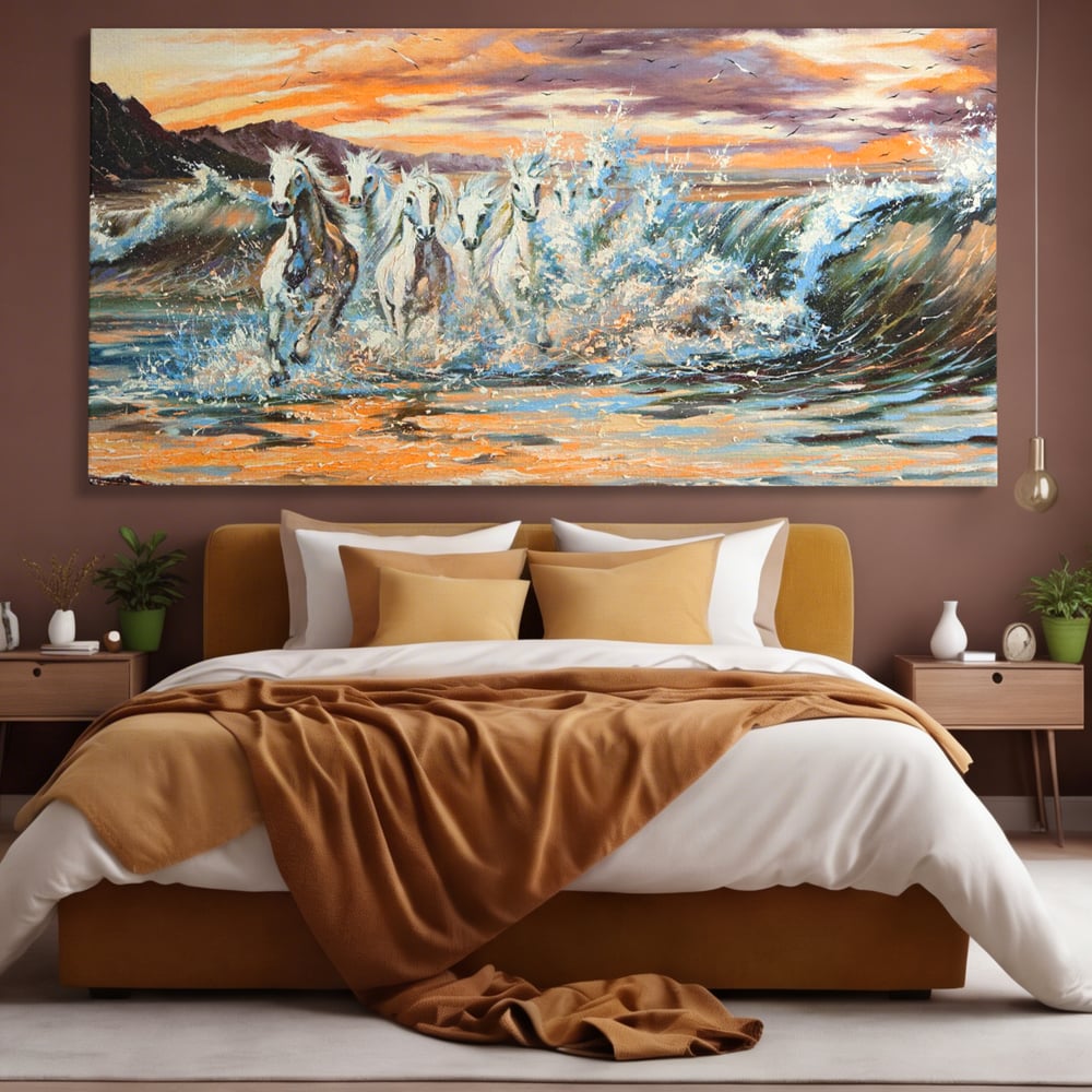 Tablou Canvas Premium LuxCanva® C1009, Cai Iesind Din Mare , Living, Dormitor, Birou, Relaxare, Culori Vibrante