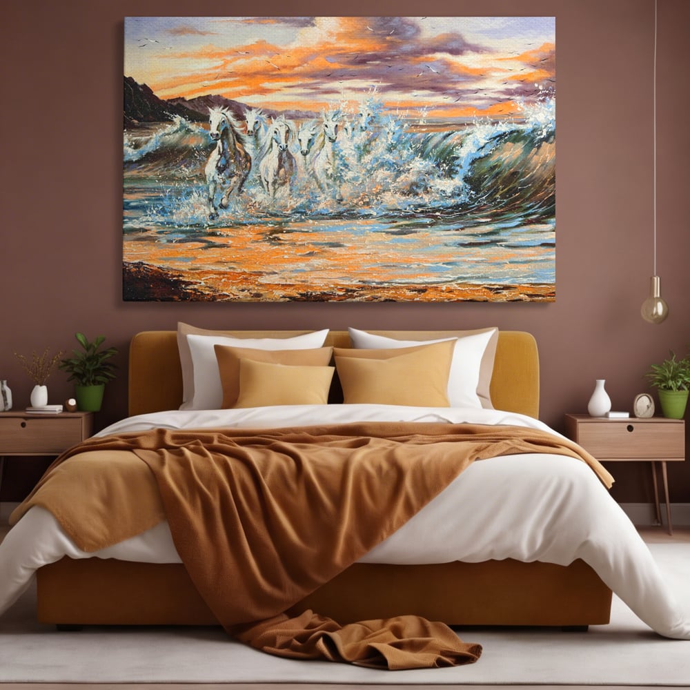 Tablou Canvas Premium LuxCanva® C1009, Cai Iesind Din Mare , Living, Dormitor, Birou, Relaxare, Culori Vibrante