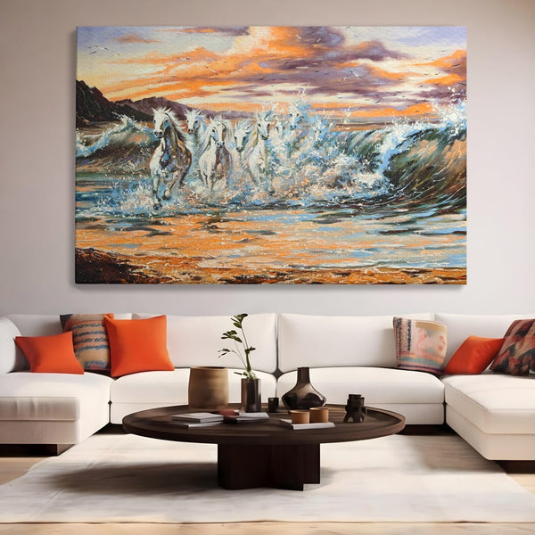 Tablou Canvas Premium LuxCanva® C1009, Cai Iesind Din Mare , Living, Dormitor, Birou, Relaxare, Culori Vibrante