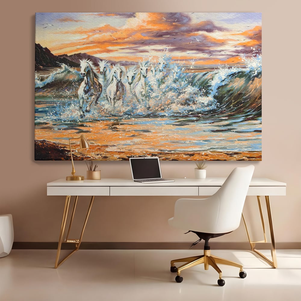 Tablou Canvas Premium LuxCanva® C1009, Cai Iesind Din Mare , Living, Dormitor, Birou, Relaxare, Culori Vibrante