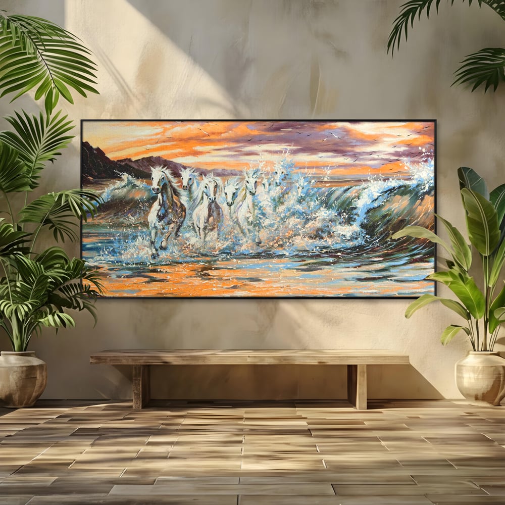 Tablou Canvas Premium LuxCanva® C1009, Cai Iesind Din Mare , Living, Dormitor, Birou, Relaxare, Culori Vibrante