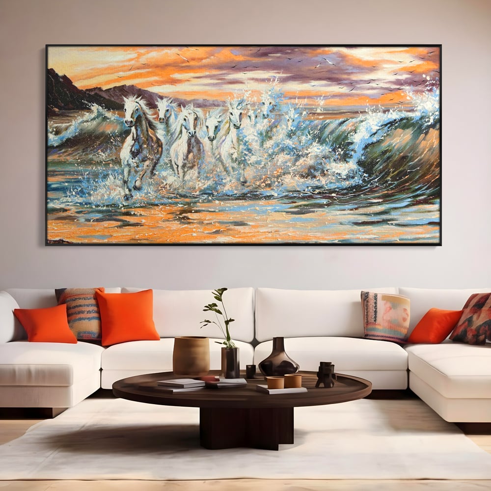 Tablou Canvas Premium LuxCanva® C1009, Cai Iesind Din Mare , Living, Dormitor, Birou, Relaxare, Culori Vibrante