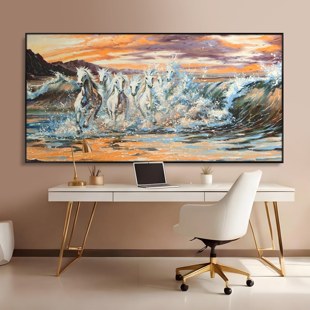 Tablou Canvas Premium LuxCanva® C1009, Cai Iesind Din Mare , Living, Dormitor, Birou, Relaxare, Culori Vibrante