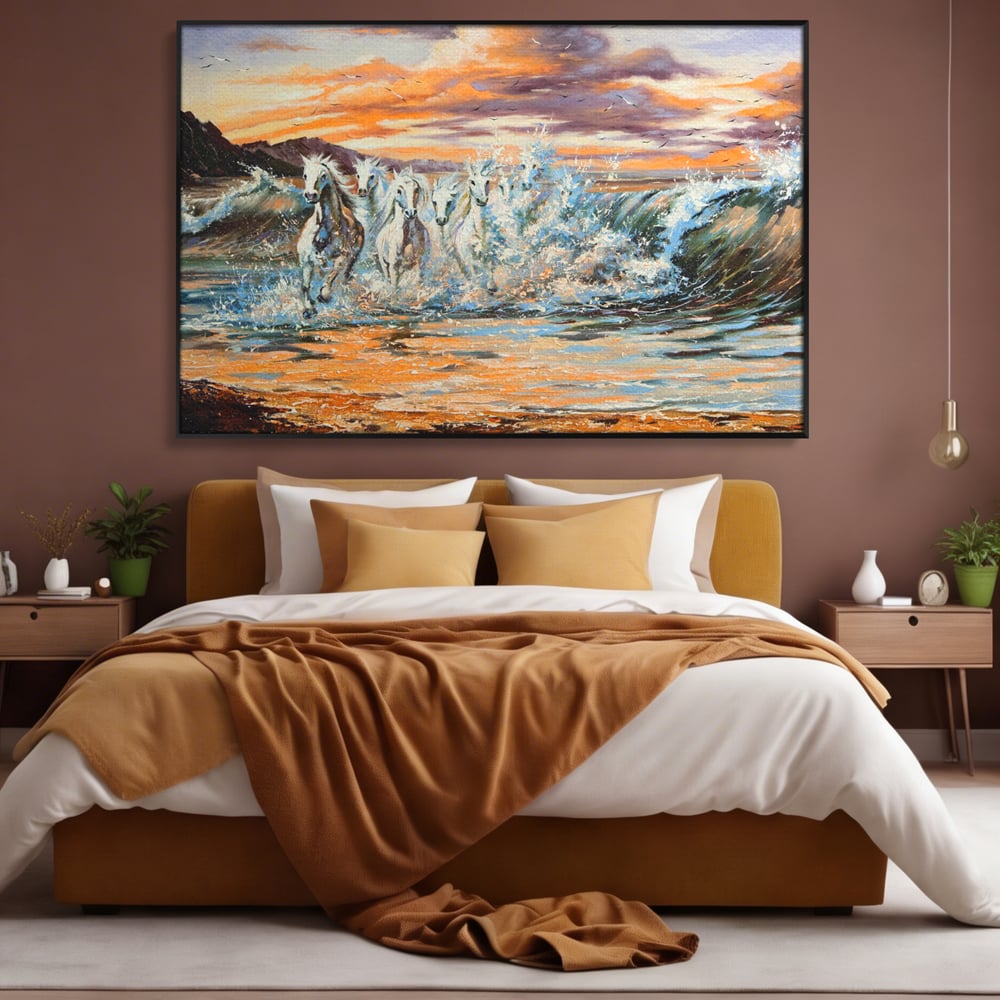 Tablou Canvas Premium LuxCanva® C1009, Cai Iesind Din Mare , Living, Dormitor, Birou, Relaxare, Culori Vibrante
