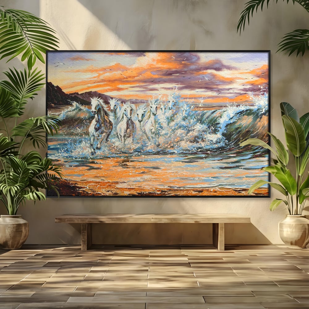 Tablou Canvas Premium LuxCanva® C1009, Cai Iesind Din Mare , Living, Dormitor, Birou, Relaxare, Culori Vibrante