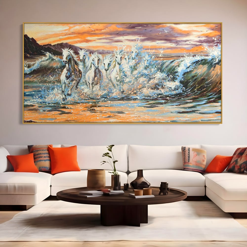 Tablou Canvas Premium LuxCanva® C1009, Cai Iesind Din Mare , Living, Dormitor, Birou, Relaxare, Culori Vibrante