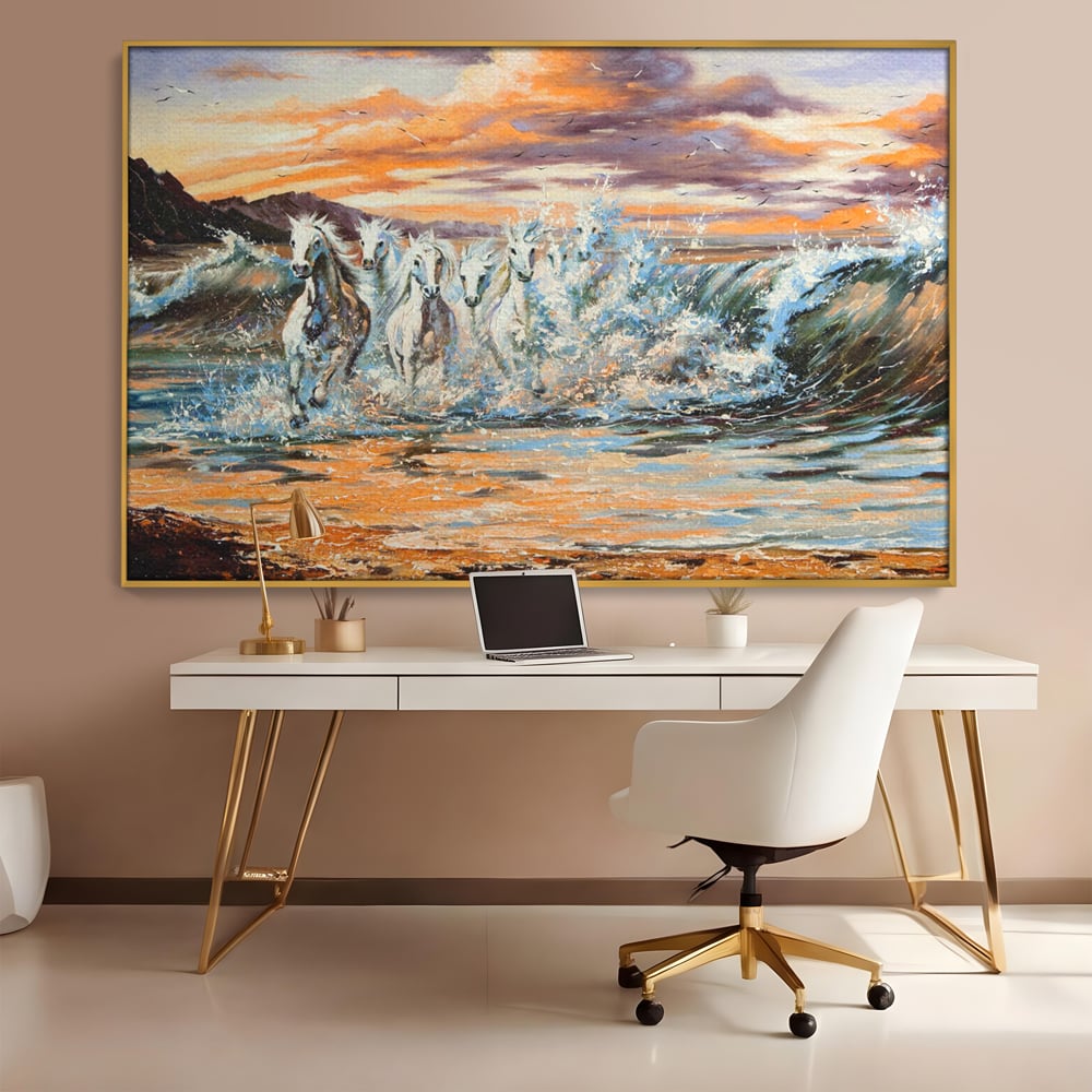 Tablou Canvas Premium LuxCanva® C1009, Cai Iesind Din Mare , Living, Dormitor, Birou, Relaxare, Culori Vibrante