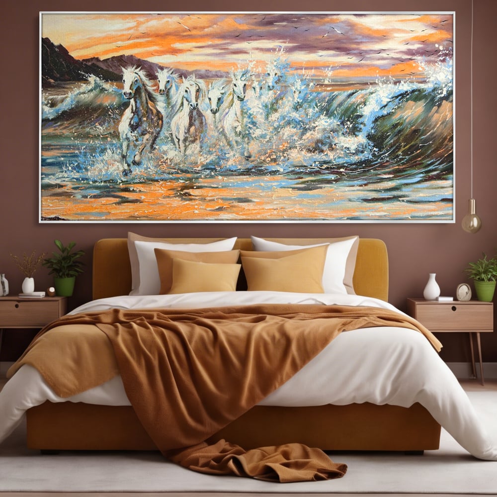 Tablou Canvas Premium LuxCanva® C1009, Cai Iesind Din Mare , Living, Dormitor, Birou, Relaxare, Culori Vibrante