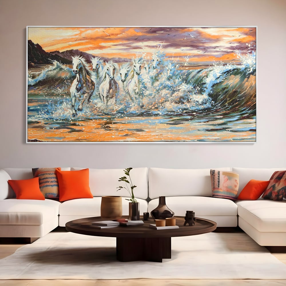 Tablou Canvas Premium LuxCanva® C1009, Cai Iesind Din Mare , Living, Dormitor, Birou, Relaxare, Culori Vibrante