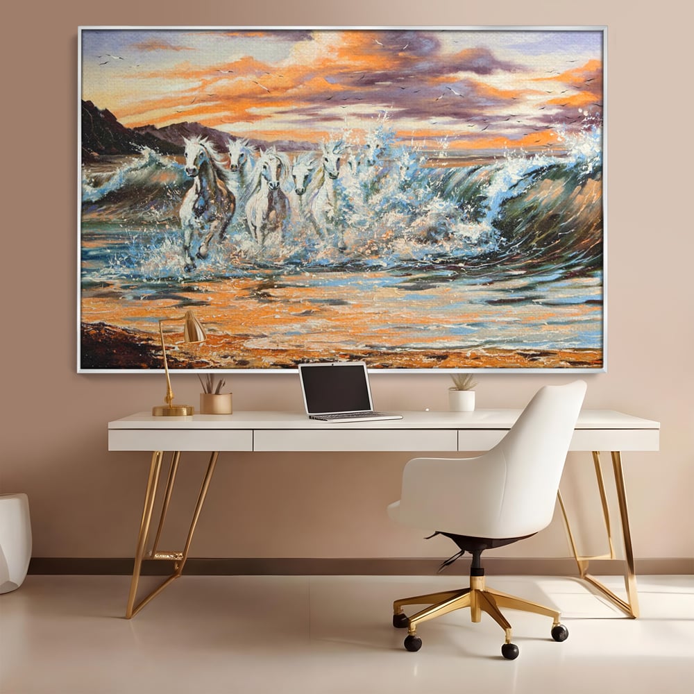 Tablou Canvas Premium LuxCanva® C1009, Cai Iesind Din Mare , Living, Dormitor, Birou, Relaxare, Culori Vibrante
