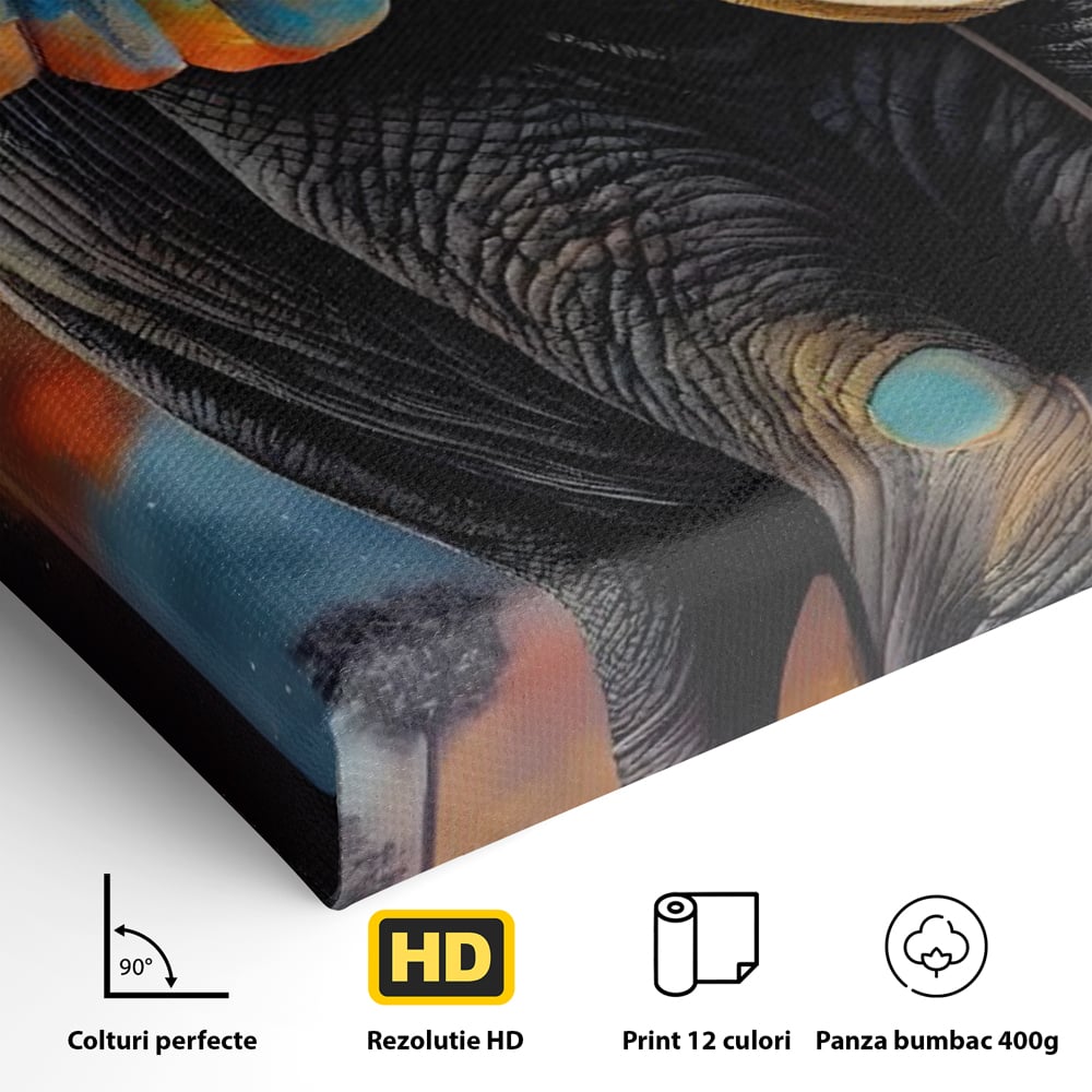 Tablou Canvas Premium LuxCanva® C1012, Elefant Sub Cerul Instelat , Elefant, Safari, Luna, Living, Dormitor, Birou, Relaxare, Culori Vibrante