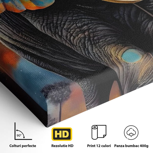 Tablou Canvas Premium LuxCanva® C1012, Elefant Sub Cerul Instelat , Elefant, Safari, Luna, Living, Dormitor, Birou, Relaxare, Culori Vibrante