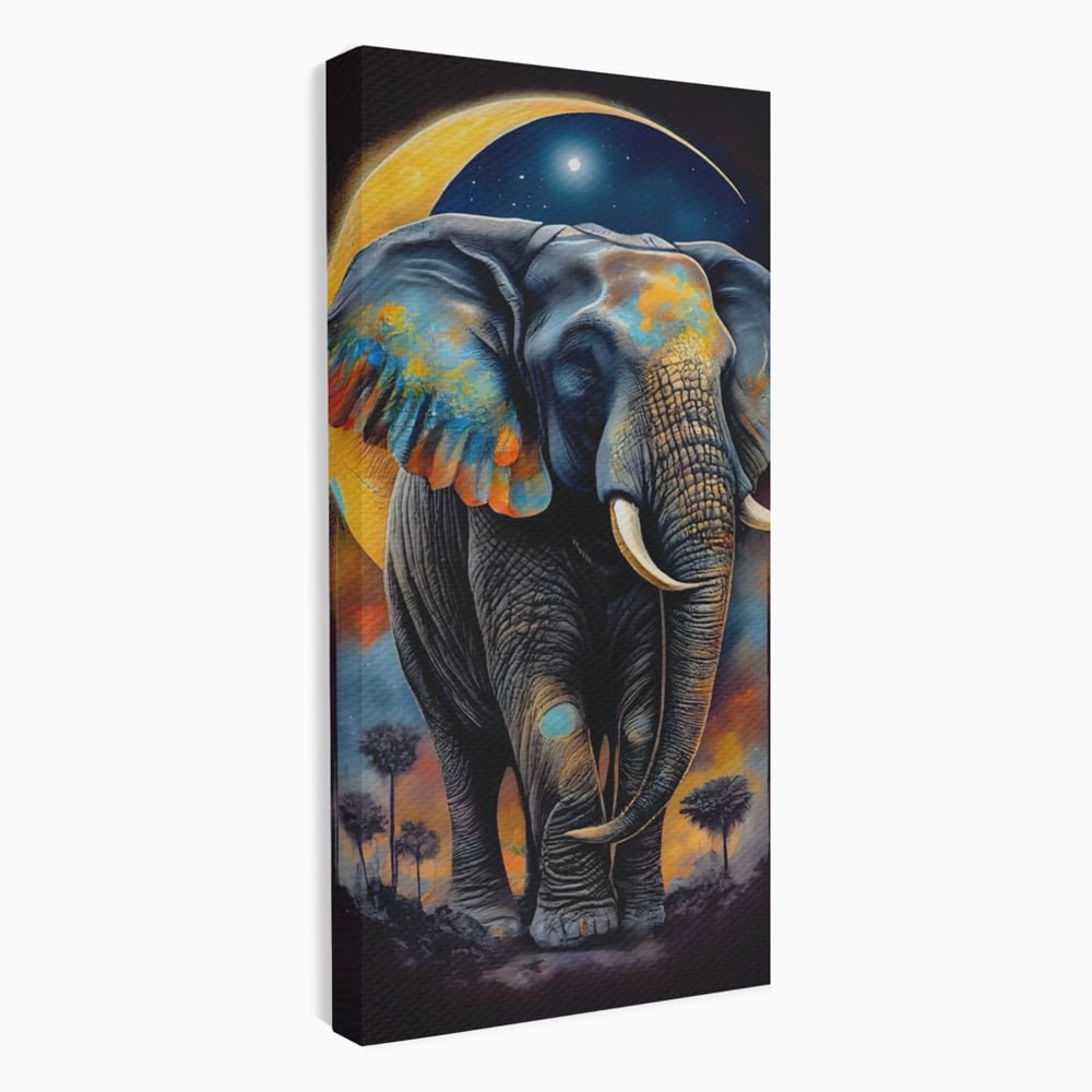 Tablou Canvas Premium LuxCanva® C1012, Elefant Sub Cerul Instelat , Elefant, Safari, Luna, Living, Dormitor, Birou, Relaxare, Culori Vibrante