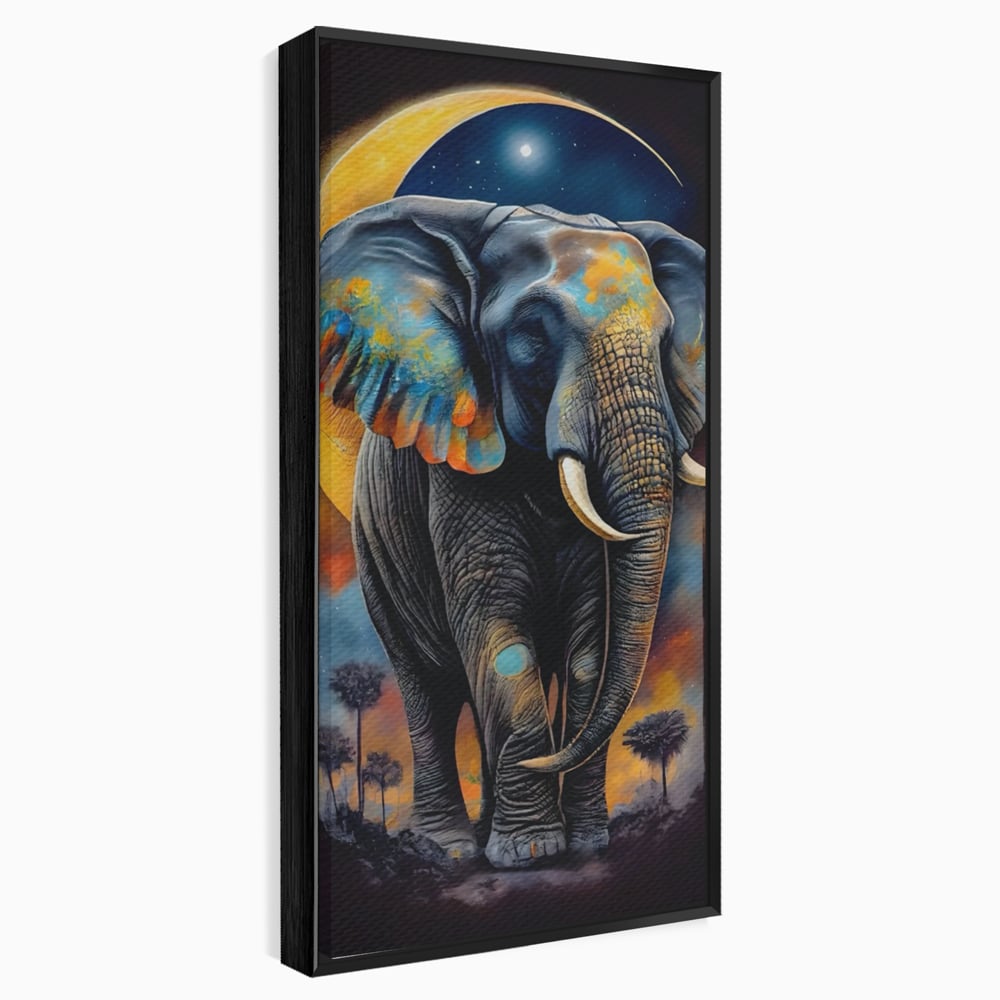 Tablou Canvas Premium LuxCanva® C1012, Elefant Sub Cerul Instelat , Elefant, Safari, Luna, Living, Dormitor, Birou, Relaxare, Culori Vibrante
