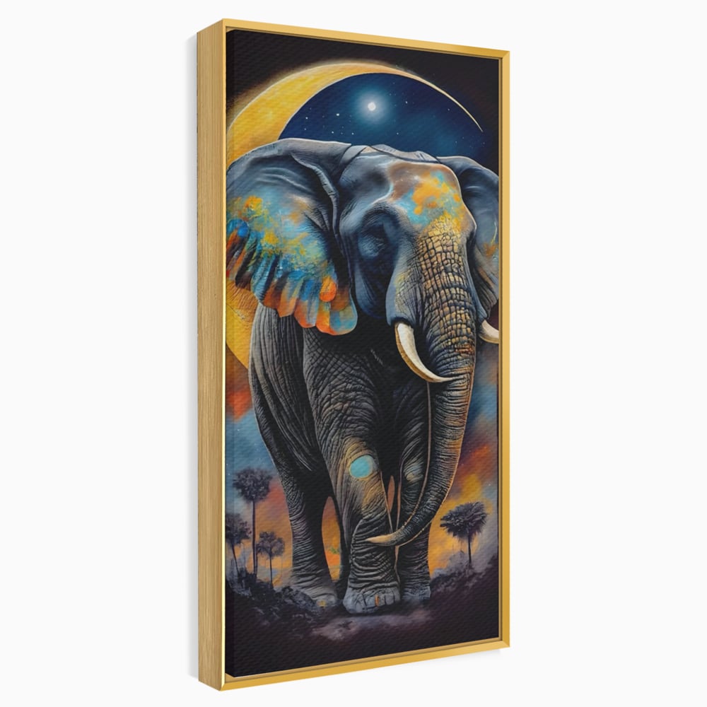 Tablou Canvas Premium LuxCanva® C1012, Elefant Sub Cerul Instelat , Elefant, Safari, Luna, Living, Dormitor, Birou, Relaxare, Culori Vibrante