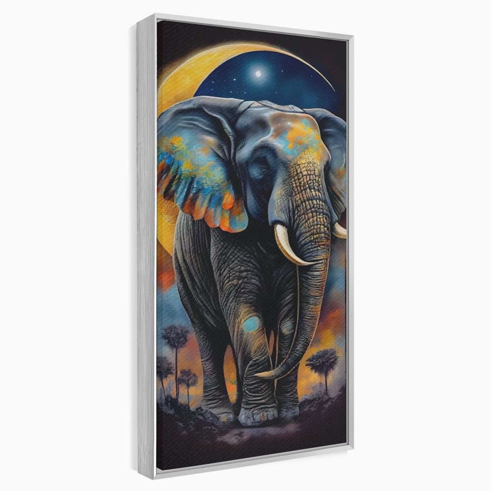 Tablou Canvas Premium LuxCanva® C1012, Elefant Sub Cerul Instelat , Elefant, Safari, Luna, Living, Dormitor, Birou, Relaxare, Culori Vibrante