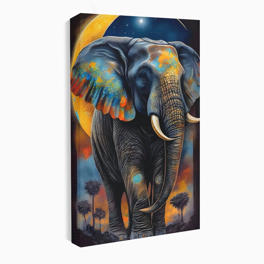 Tablou Canvas Premium LuxCanva® C1012, Elefant Sub Cerul Instelat , Elefant, Safari, Luna, Living, Dormitor, Birou, Relaxare, Culori Vibrante