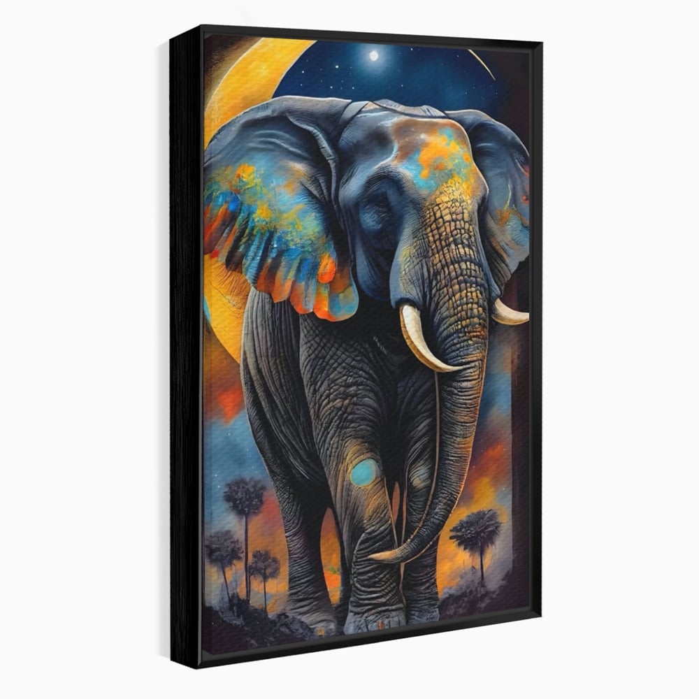 Tablou Canvas Premium LuxCanva® C1012, Elefant Sub Cerul Instelat , Elefant, Safari, Luna, Living, Dormitor, Birou, Relaxare, Culori Vibrante