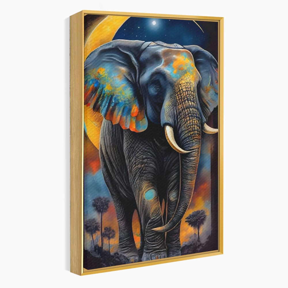 Tablou Canvas Premium LuxCanva® C1012, Elefant Sub Cerul Instelat , Elefant, Safari, Luna, Living, Dormitor, Birou, Relaxare, Culori Vibrante