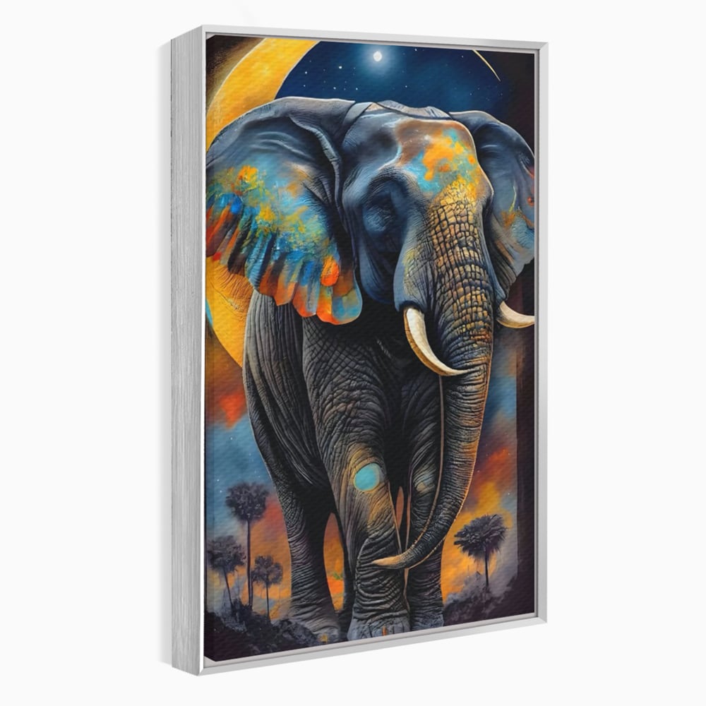 Tablou Canvas Premium LuxCanva® C1012, Elefant Sub Cerul Instelat , Elefant, Safari, Luna, Living, Dormitor, Birou, Relaxare, Culori Vibrante