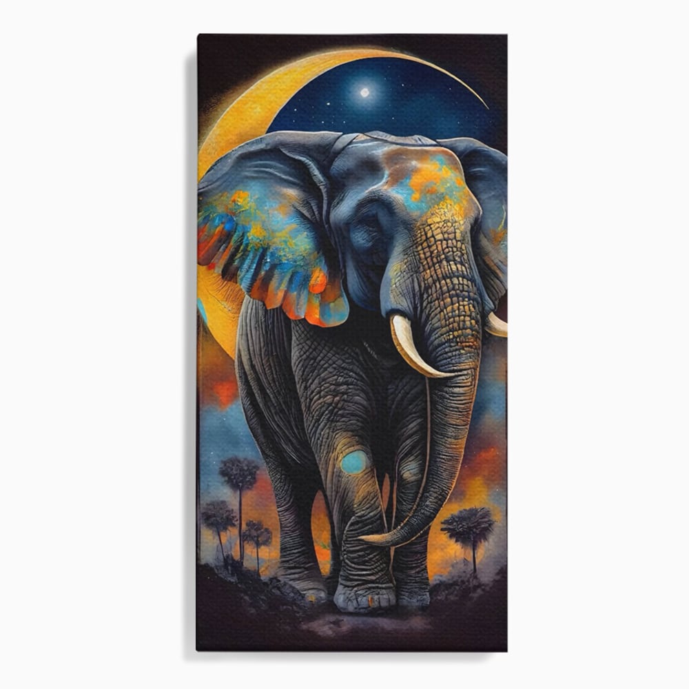 Tablou Canvas Premium LuxCanva® C1012, Elefant Sub Cerul Instelat , Elefant, Safari, Luna, Living, Dormitor, Birou, Relaxare, Culori Vibrante