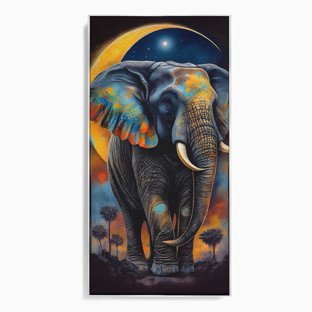 Tablou Canvas Premium LuxCanva® C1012, Elefant Sub Cerul Instelat , Elefant, Safari, Luna, Living, Dormitor, Birou, Relaxare, Culori Vibrante