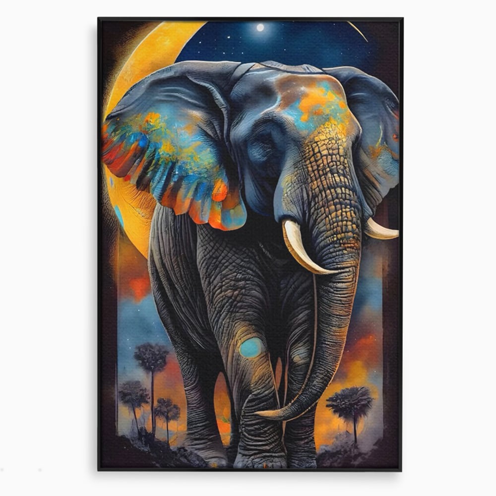 Tablou Canvas Premium LuxCanva® C1012, Elefant Sub Cerul Instelat , Elefant, Safari, Luna, Living, Dormitor, Birou, Relaxare, Culori Vibrante