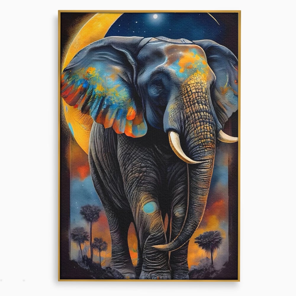 Tablou Canvas Premium LuxCanva® C1012, Elefant Sub Cerul Instelat , Elefant, Safari, Luna, Living, Dormitor, Birou, Relaxare, Culori Vibrante