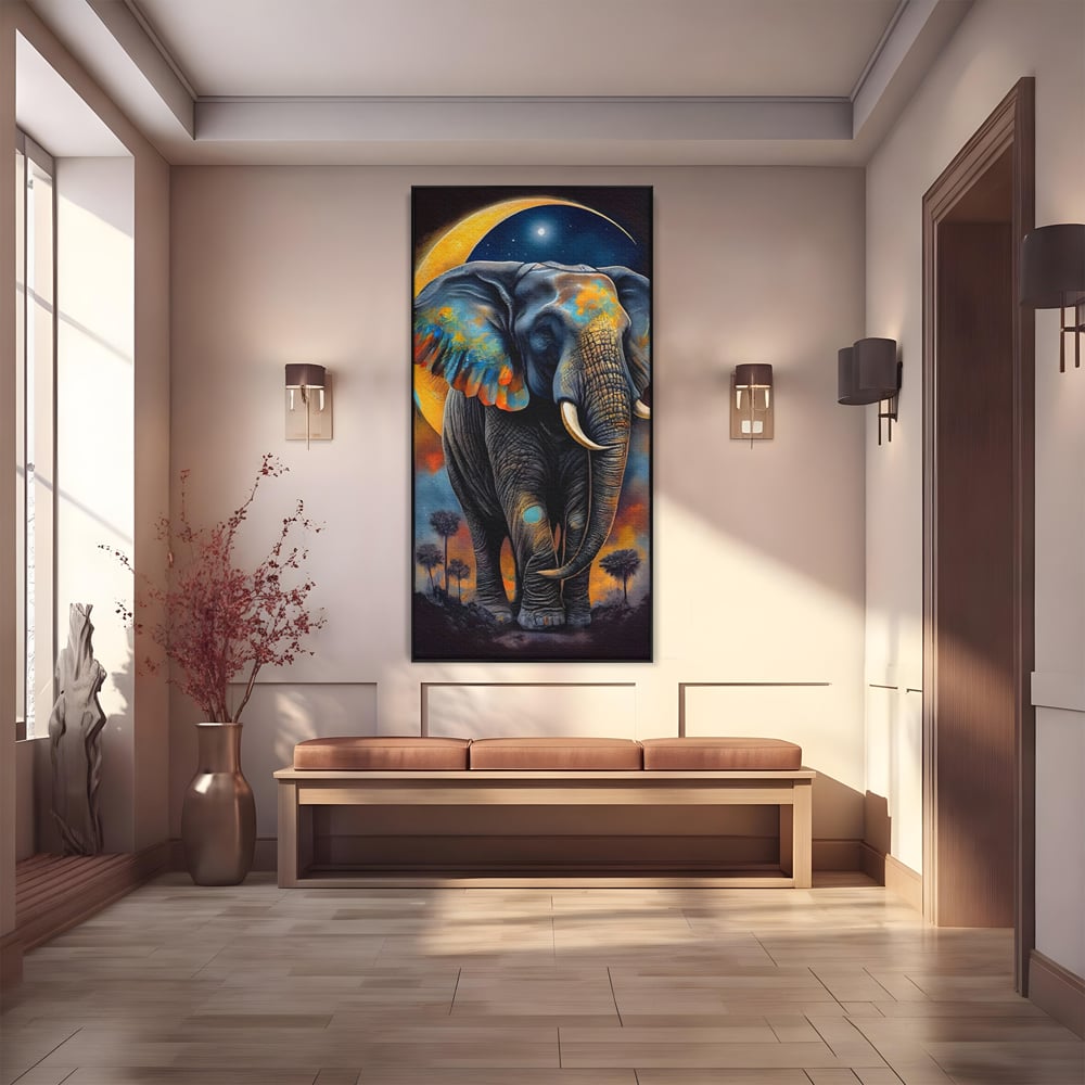 Tablou Canvas Premium LuxCanva® C1012, Elefant Sub Cerul Instelat , Elefant, Safari, Luna, Living, Dormitor, Birou, Relaxare, Culori Vibrante