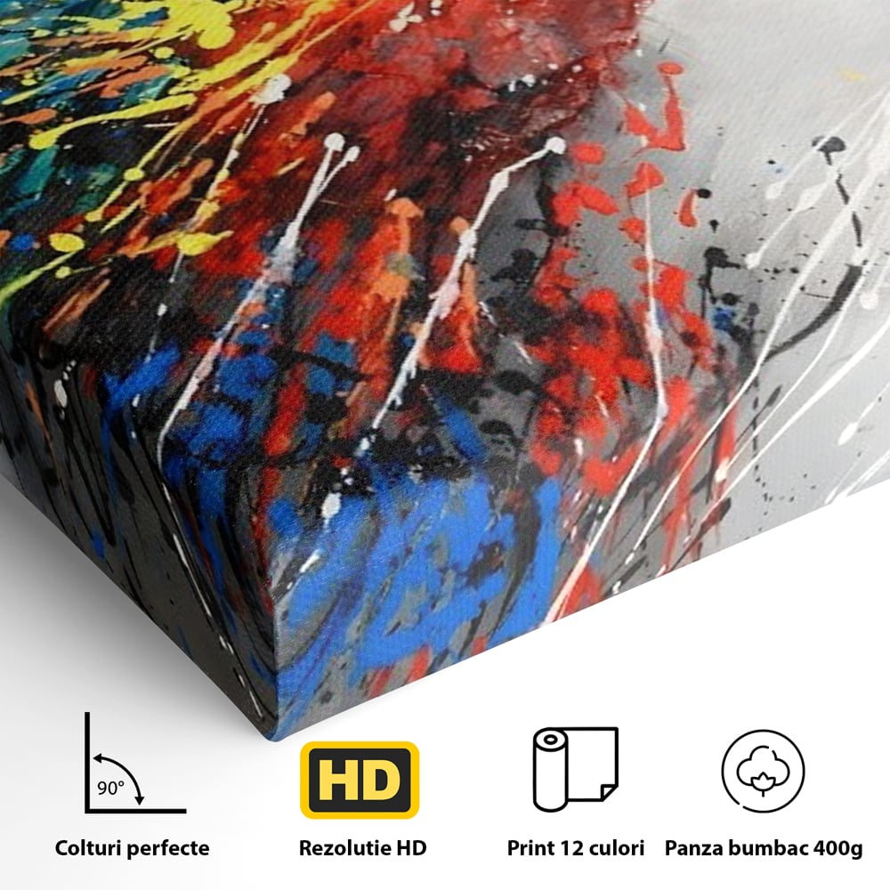 Tablou Canvas Premium LuxCanva® C1016, Papagal Zburand , Penaj Viu Colorat, Culori, Living, Camera Copilului, Birou, Relaxare, Culori Vibrante