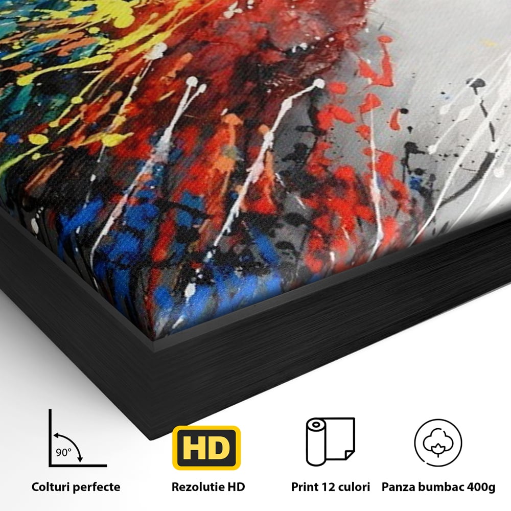 Tablou Canvas Premium LuxCanva® C1016, Papagal Zburand , Penaj Viu Colorat, Culori, Living, Camera Copilului, Birou, Relaxare, Culori Vibrante