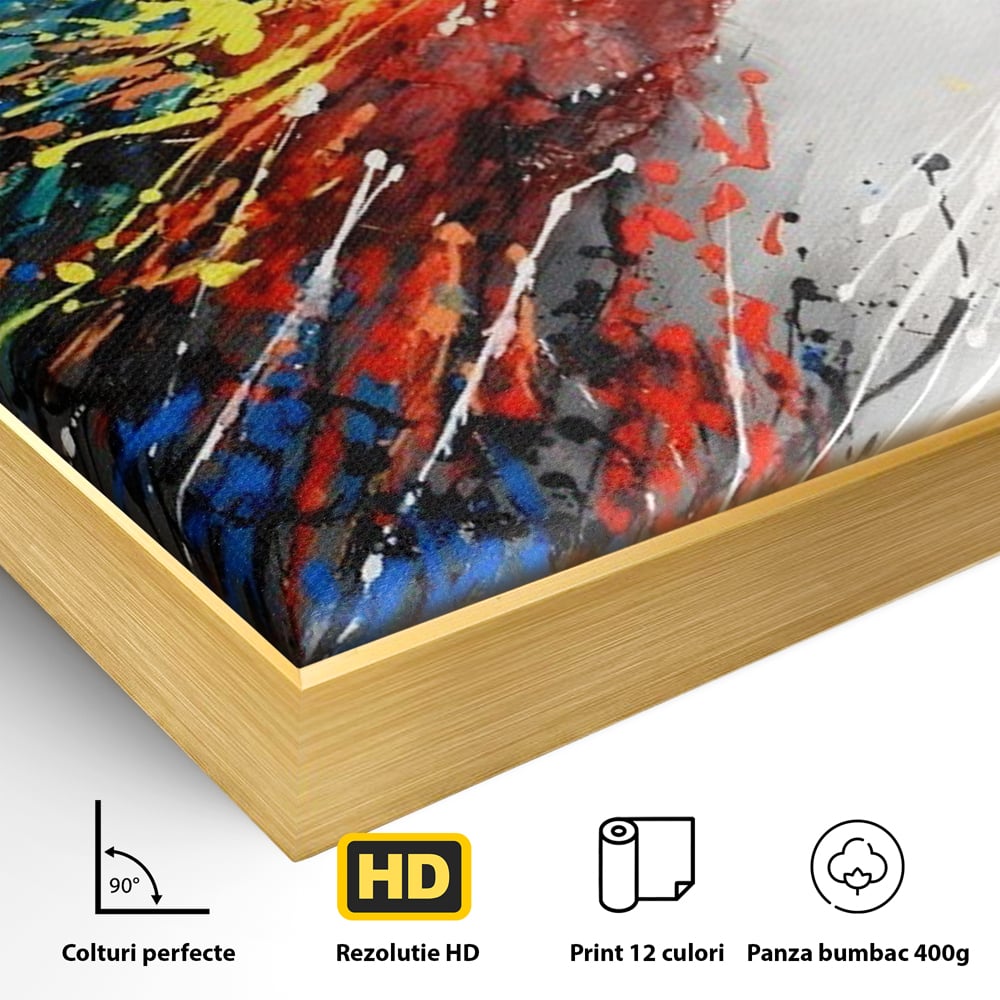 Tablou Canvas Premium LuxCanva® C1016, Papagal Zburand , Penaj Viu Colorat, Culori, Living, Camera Copilului, Birou, Relaxare, Culori Vibrante
