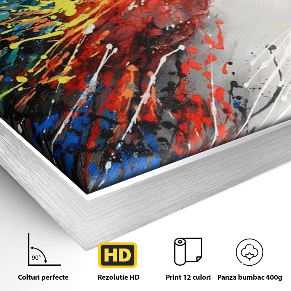 Tablou Canvas Premium LuxCanva® C1016, Papagal Zburand , Penaj Viu Colorat, Culori, Living, Camera Copilului, Birou, Relaxare, Culori Vibrante
