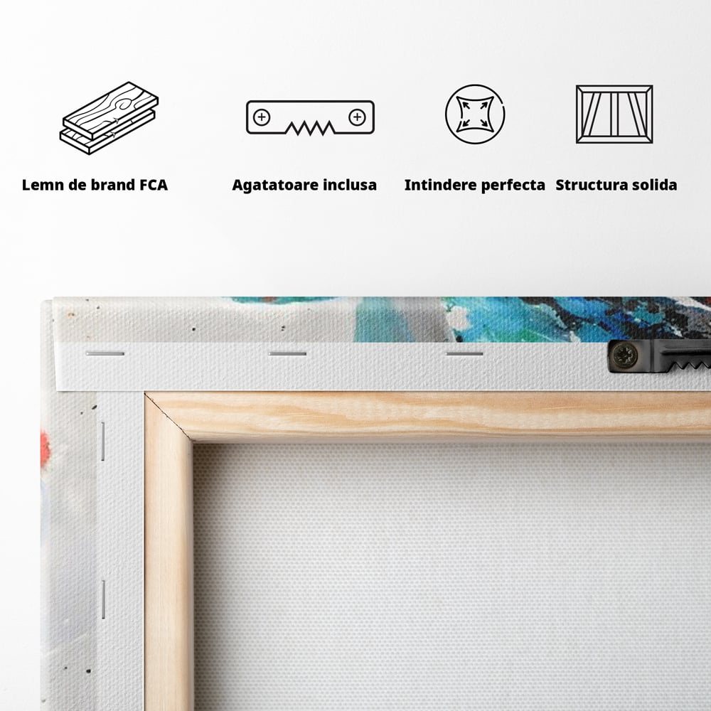 Tablou Canvas Premium LuxCanva® C1016, Papagal Zburand , Penaj Viu Colorat, Culori, Living, Camera Copilului, Birou, Relaxare, Culori Vibrante