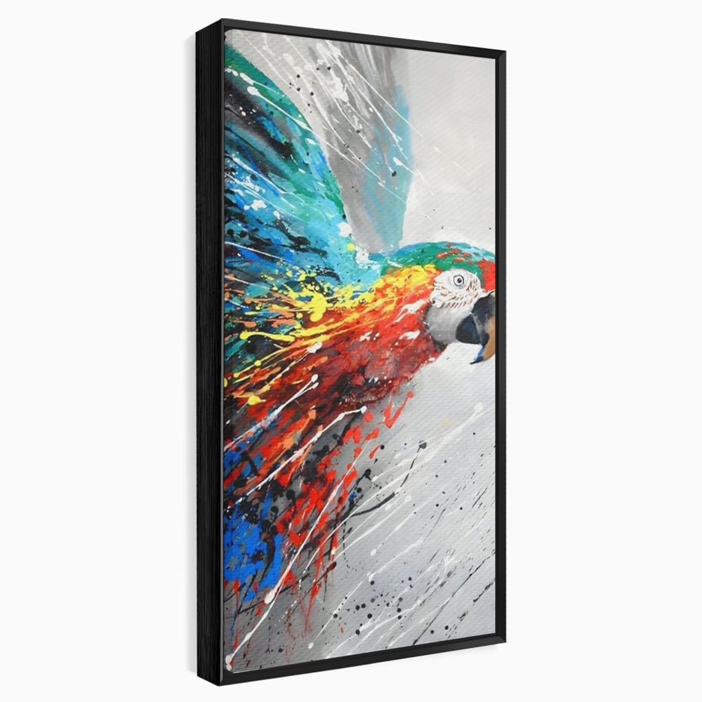 Tablou Canvas Premium LuxCanva® C1016, Papagal Zburand , Penaj Viu Colorat, Culori, Living, Camera Copilului, Birou, Relaxare, Culori Vibrante
