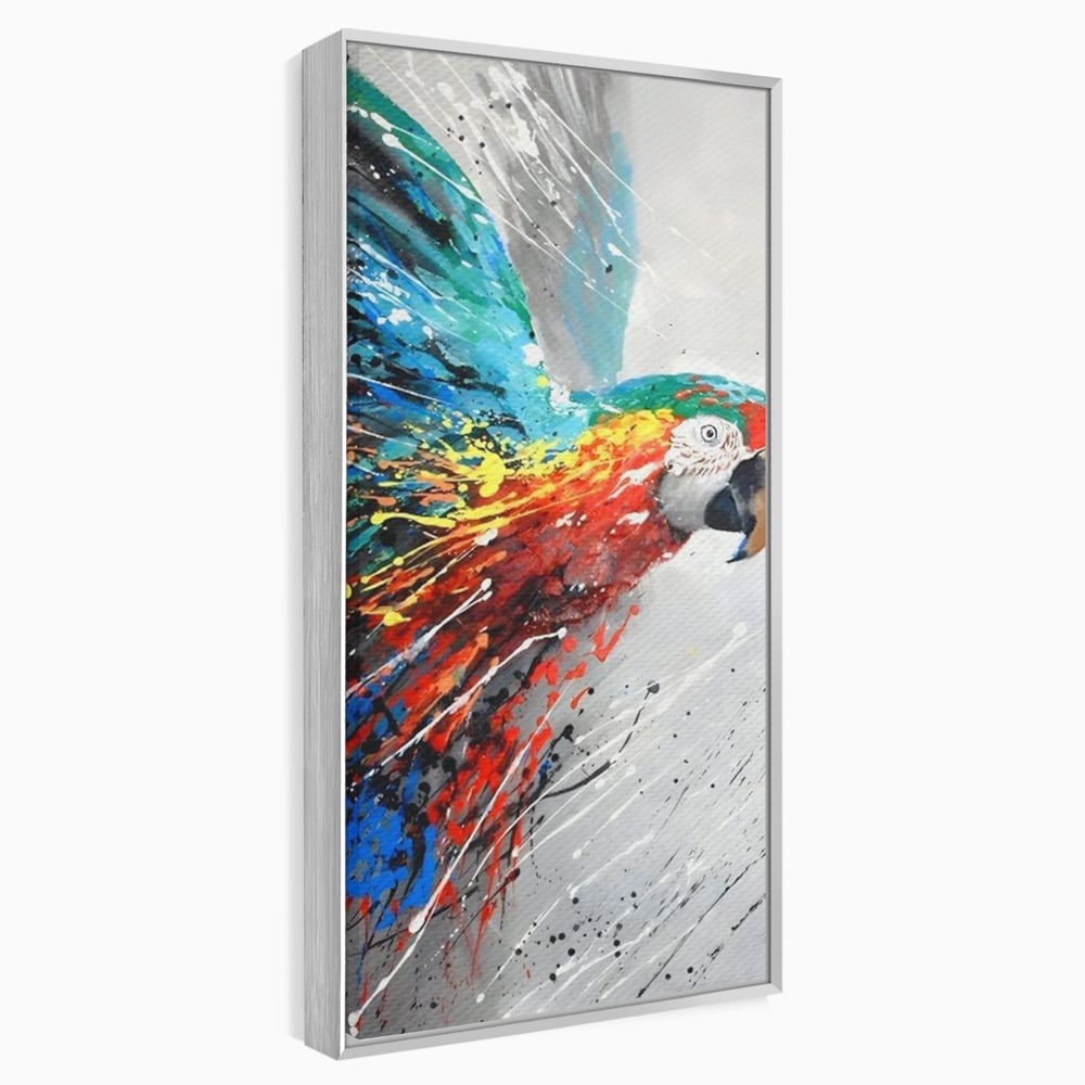 Tablou Canvas Premium LuxCanva® C1016, Papagal Zburand , Penaj Viu Colorat, Culori, Living, Camera Copilului, Birou, Relaxare, Culori Vibrante