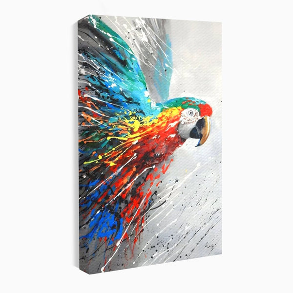 Tablou Canvas Premium LuxCanva® C1016, Papagal Zburand , Penaj Viu Colorat, Culori, Living, Camera Copilului, Birou, Relaxare, Culori Vibrante