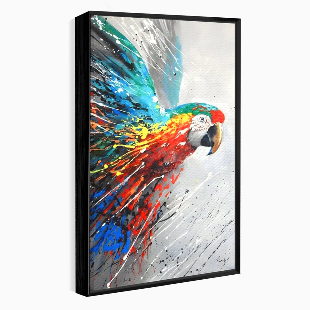Tablou Canvas Premium LuxCanva® C1016, Papagal Zburand , Penaj Viu Colorat, Culori, Living, Camera Copilului, Birou, Relaxare, Culori Vibrante