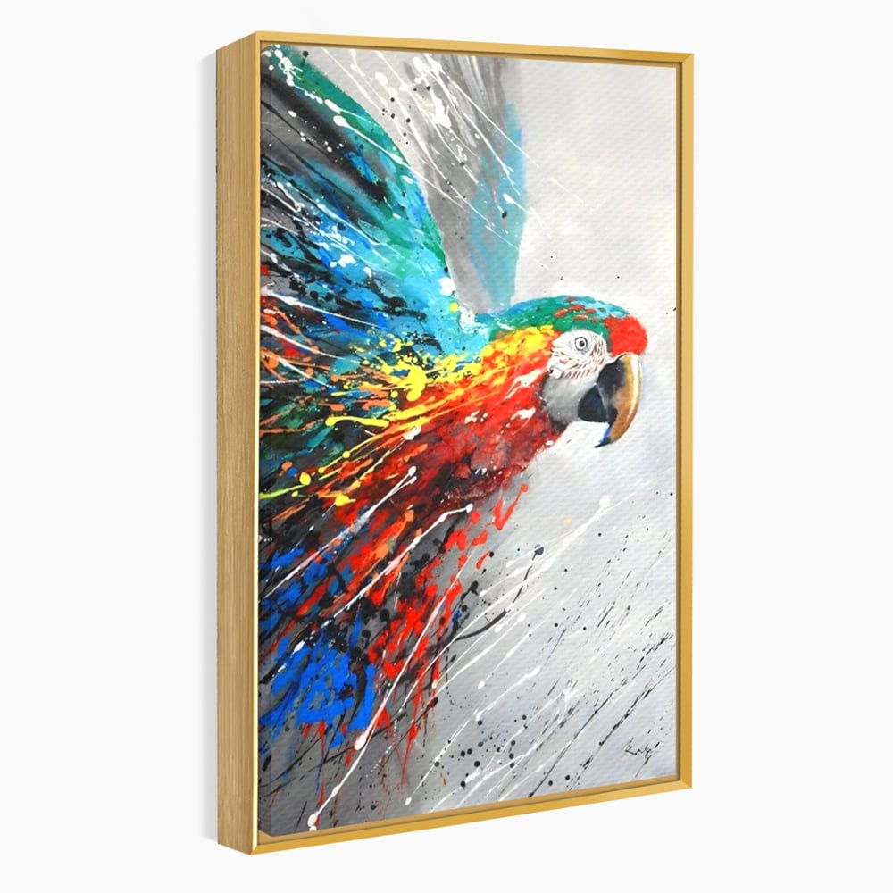 Tablou Canvas Premium LuxCanva® C1016, Papagal Zburand , Penaj Viu Colorat, Culori, Living, Camera Copilului, Birou, Relaxare, Culori Vibrante