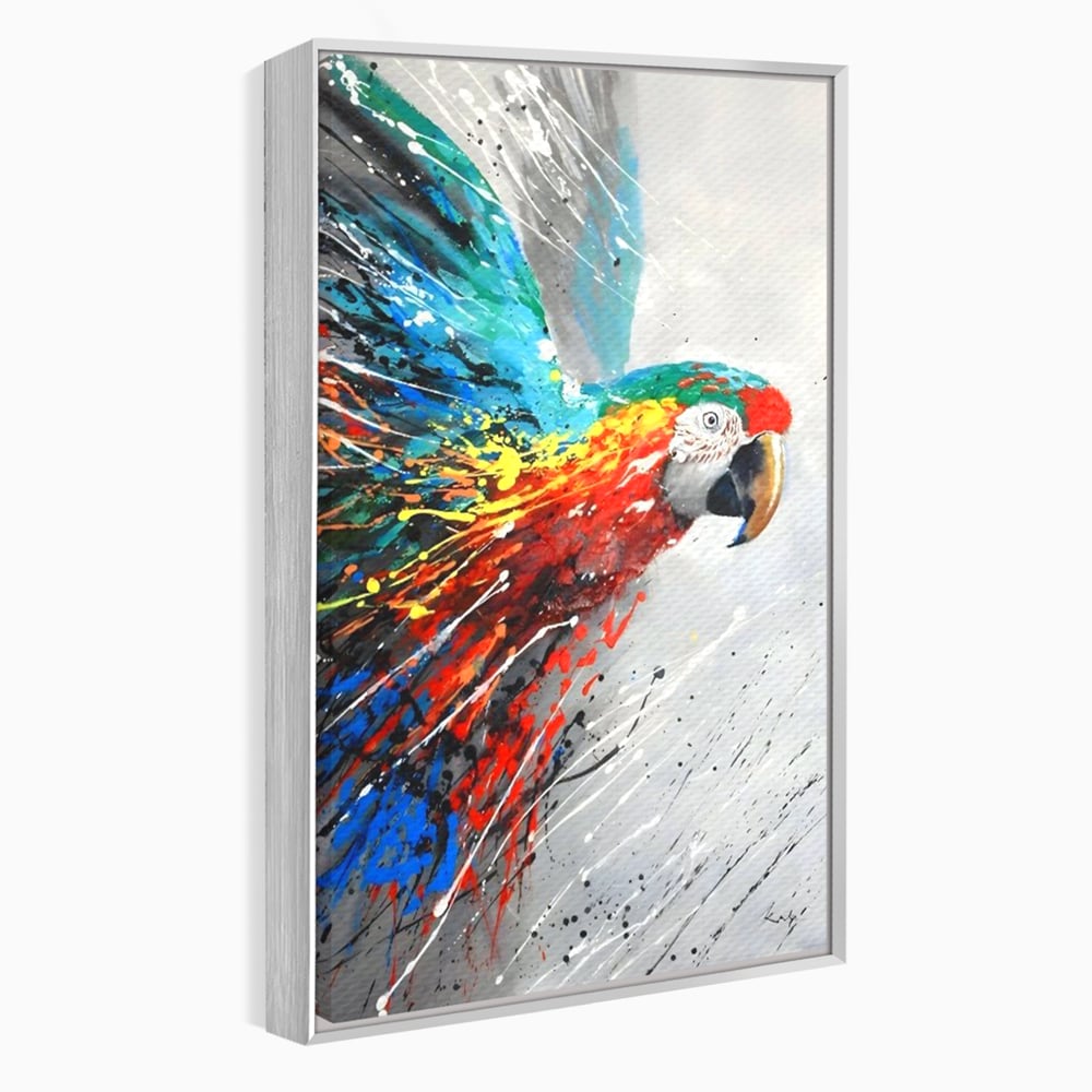 Tablou Canvas Premium LuxCanva® C1016, Papagal Zburand , Penaj Viu Colorat, Culori, Living, Camera Copilului, Birou, Relaxare, Culori Vibrante