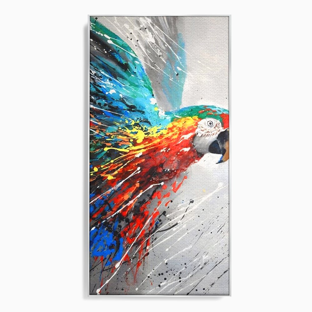 Tablou Canvas Premium LuxCanva® C1016, Papagal Zburand , Penaj Viu Colorat, Culori, Living, Camera Copilului, Birou, Relaxare, Culori Vibrante