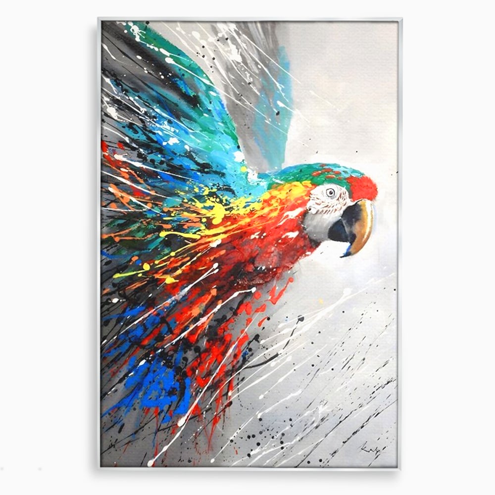 Tablou Canvas Premium LuxCanva® C1016, Papagal Zburand , Penaj Viu Colorat, Culori, Living, Camera Copilului, Birou, Relaxare, Culori Vibrante