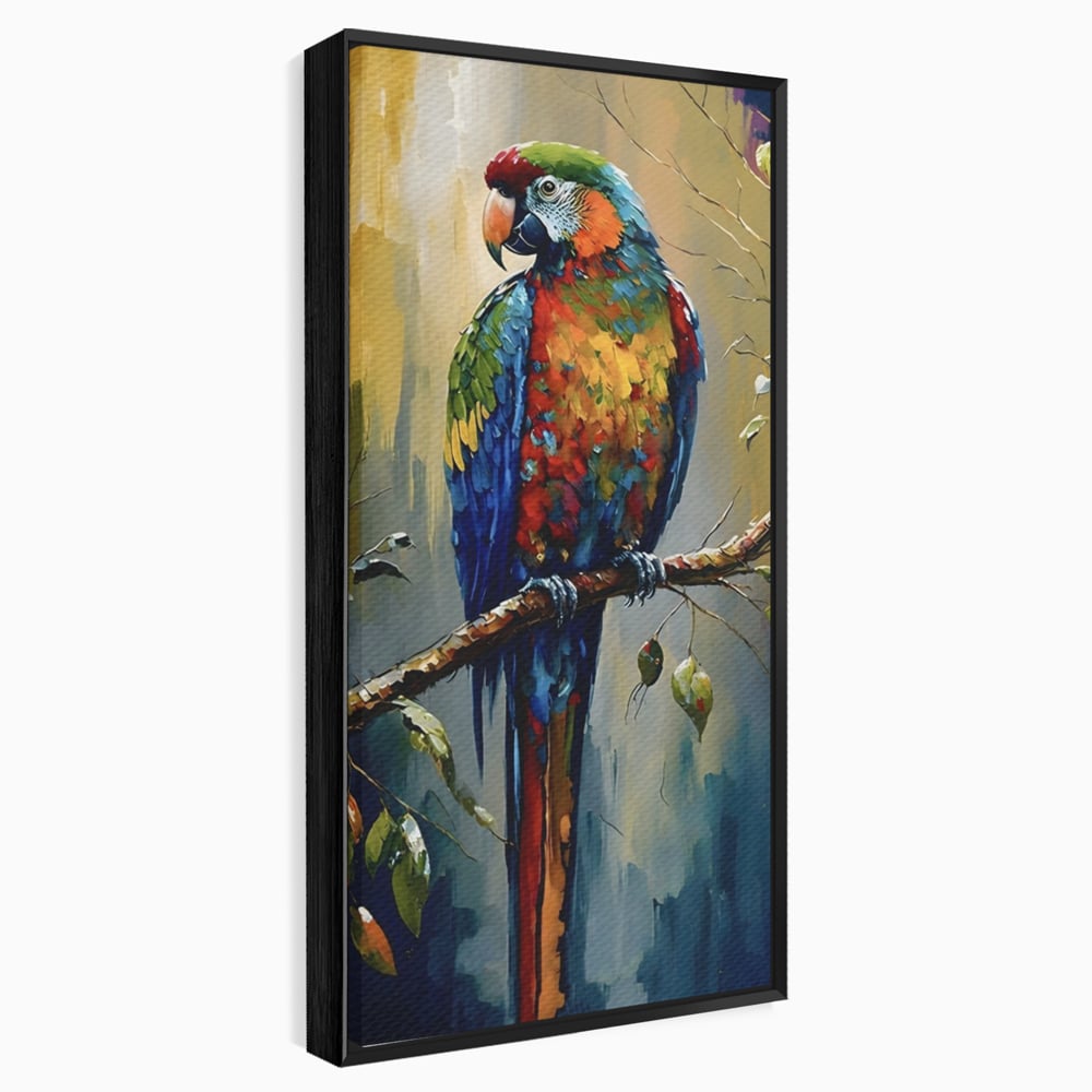 Leinwandbilder Premium LuxCanva® C1019, Papagei auf einem Ast, Farben, Kinderzimmer, Schlafzimmer, Wohnzimmer, entspannend, lebendige Farben