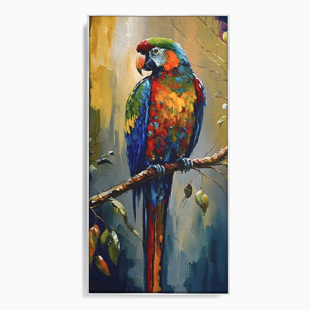 Leinwandbilder Premium LuxCanva® C1019, Papagei auf einem Ast, Farben, Kinderzimmer, Schlafzimmer, Wohnzimmer, entspannend, lebendige Farben